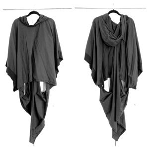 Black hooded cape jacket avant garde deconstructed